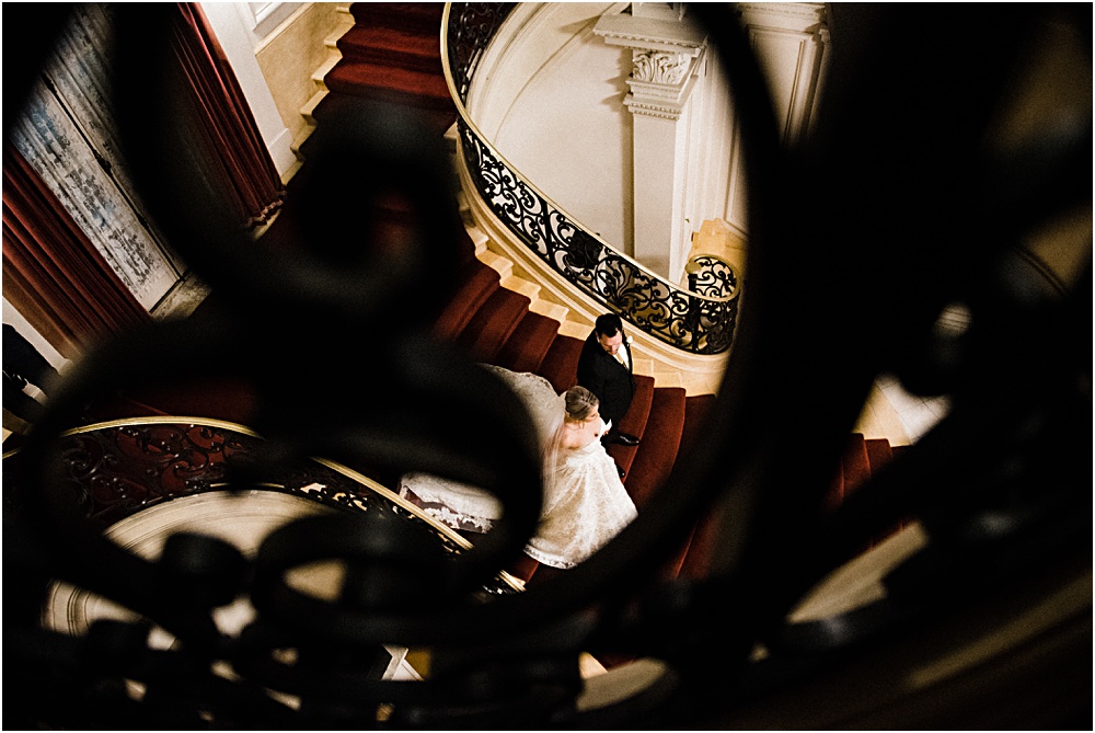 bride and groom staircase