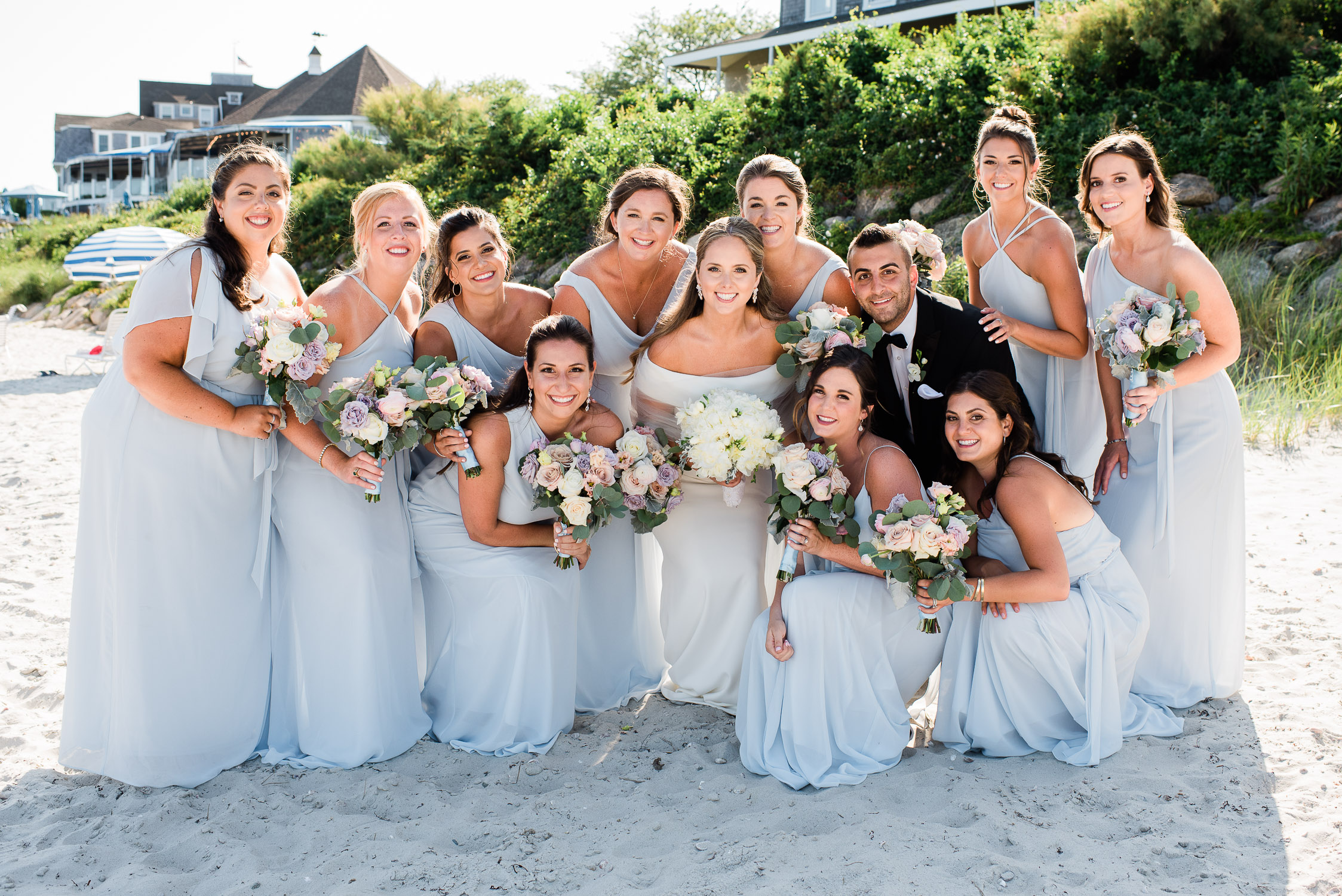 bridesmaids on the beach at the Wianno Club on Cape Cod