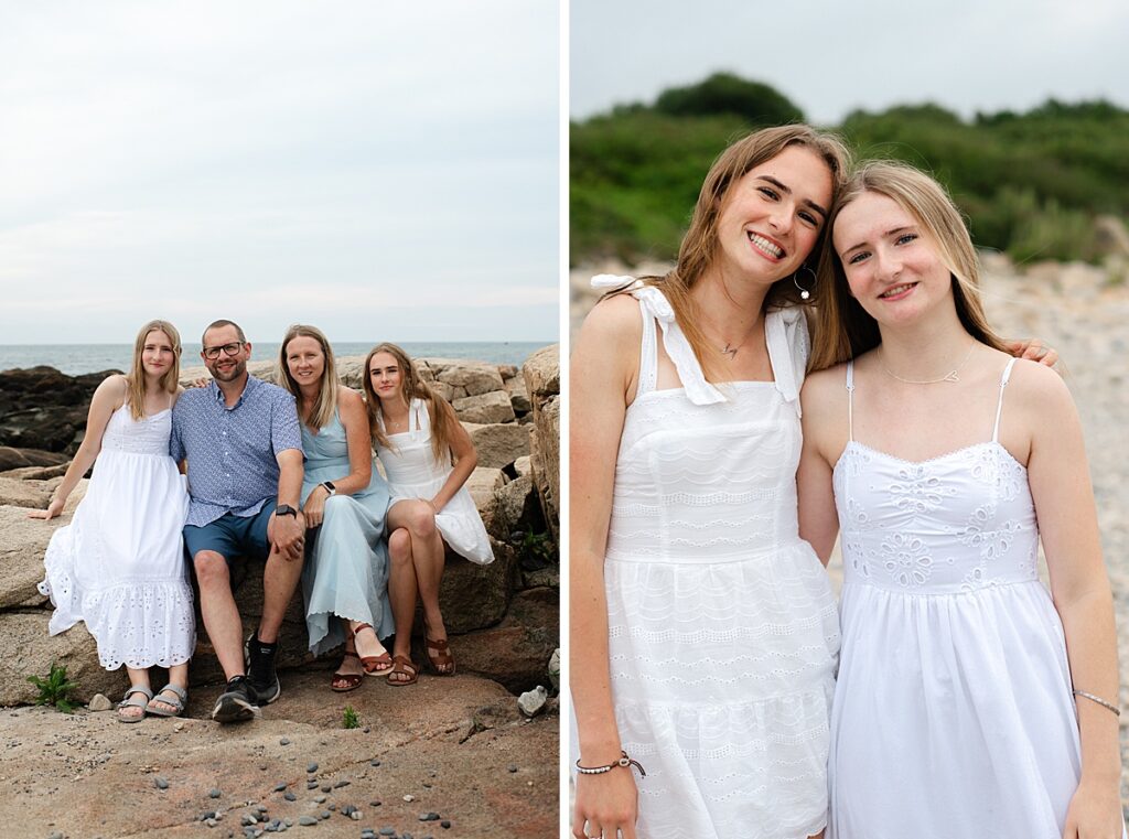 Parents and children photographed on the rocky coast in Narragansett
