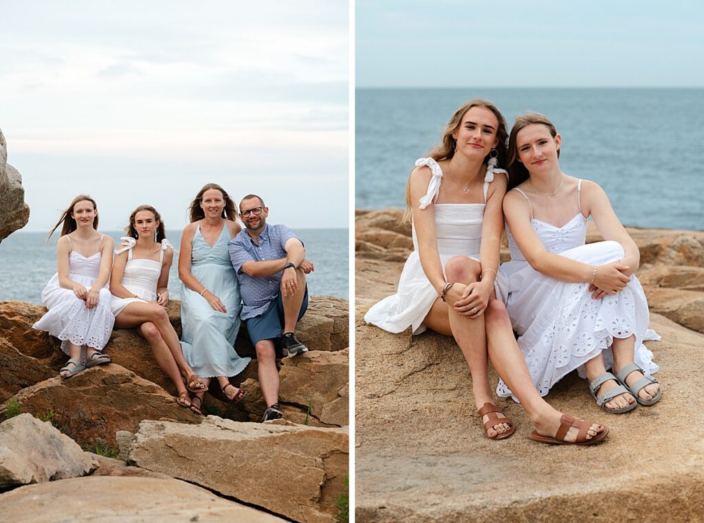 Family photo on the rocks in Narragansett