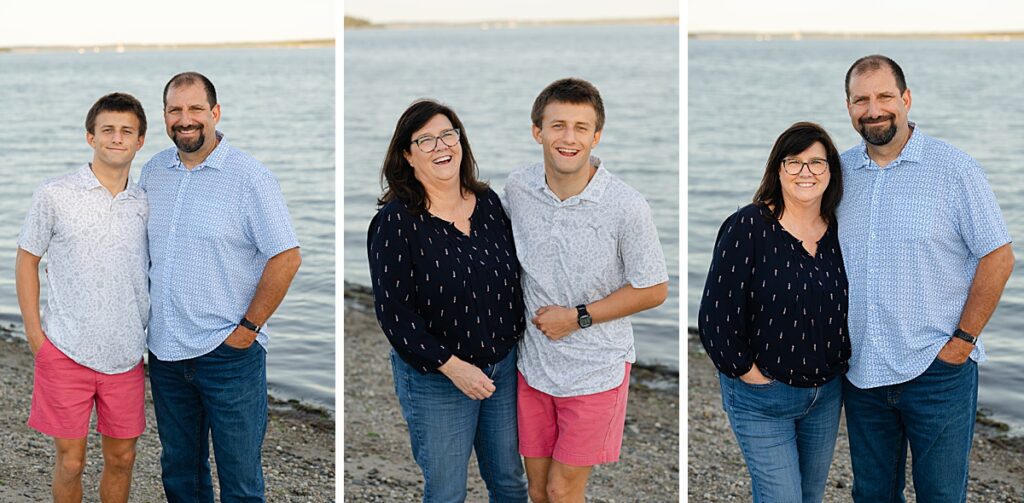 Senior boy portrait session on beach with Parents