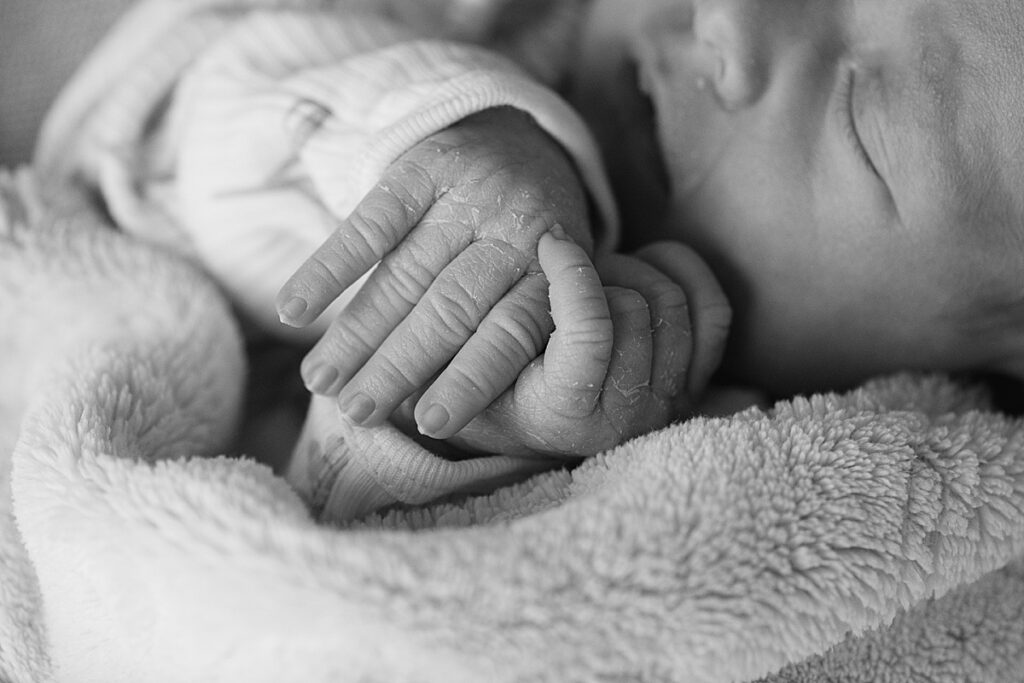 close up of newborn baby hands