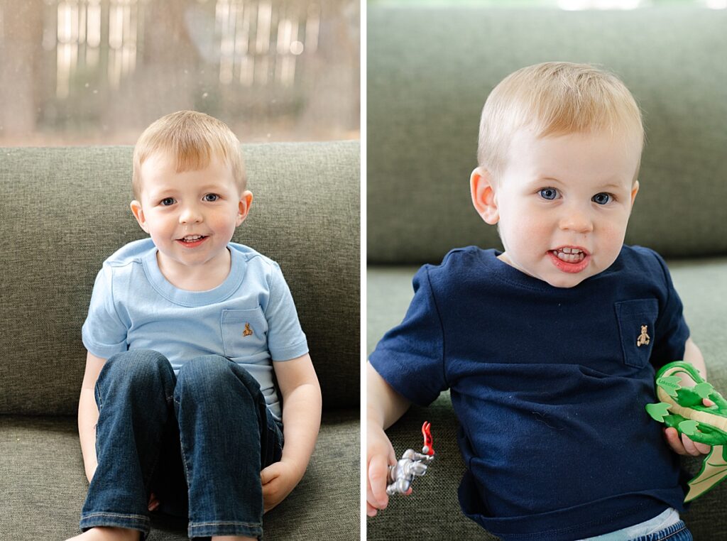 portrait of little boys on couch in RI