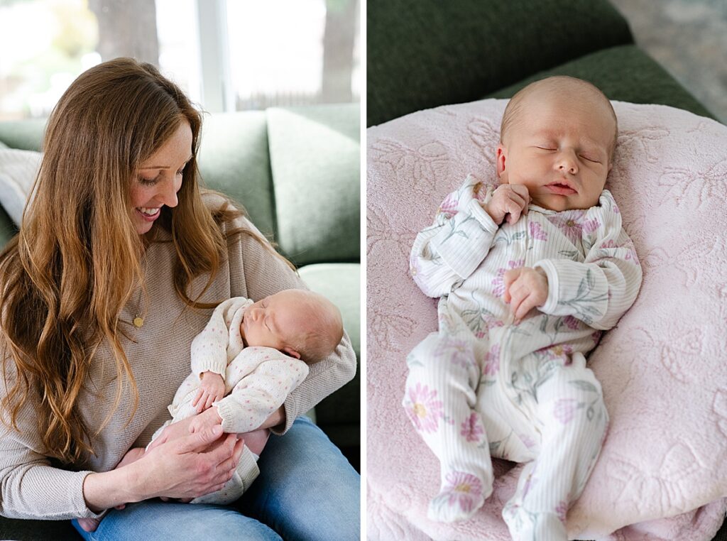 newborn portrait on pink blanket