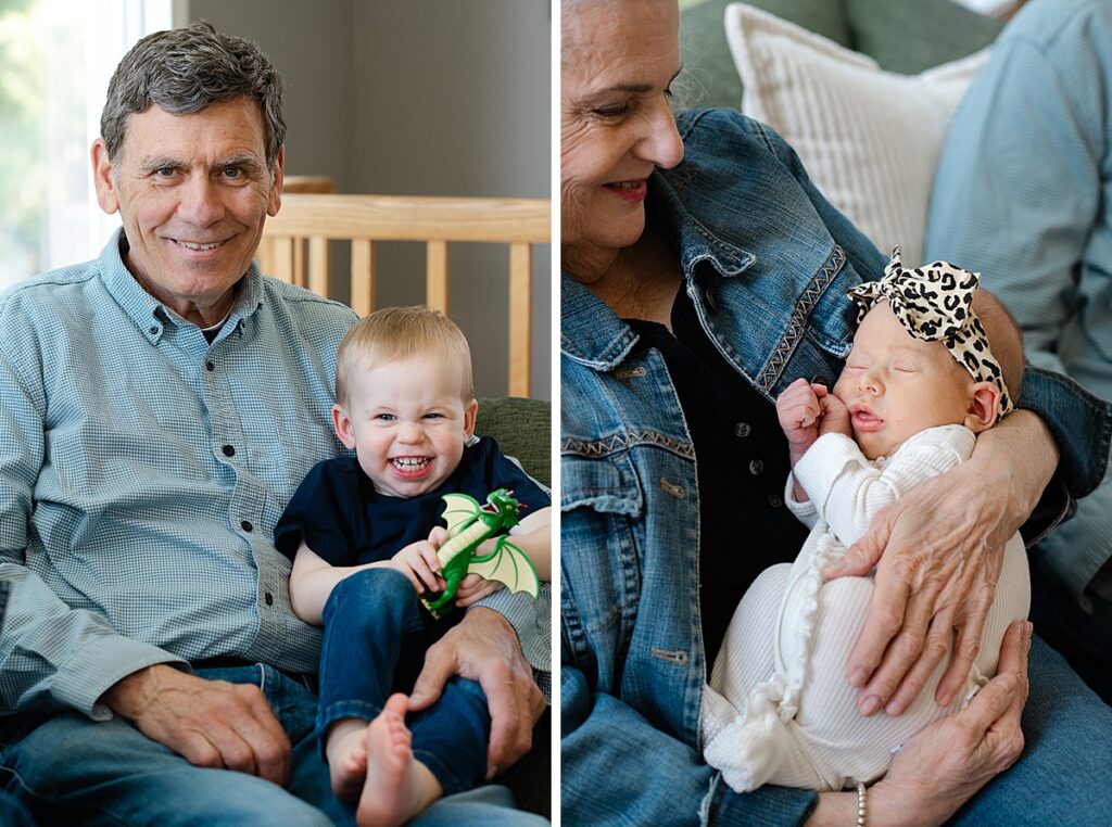 grandmother holds newborn granddaughter in her arms
