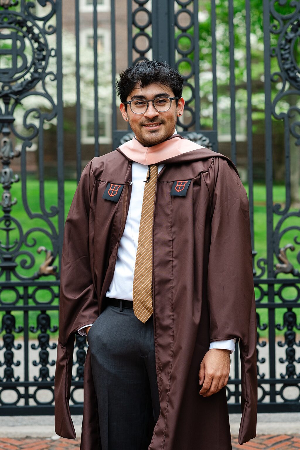 Graduate portrait on Brown's historic campus