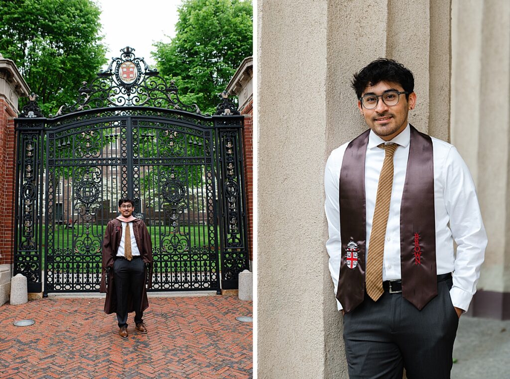 Brown University graduate smiling during commencement portraits