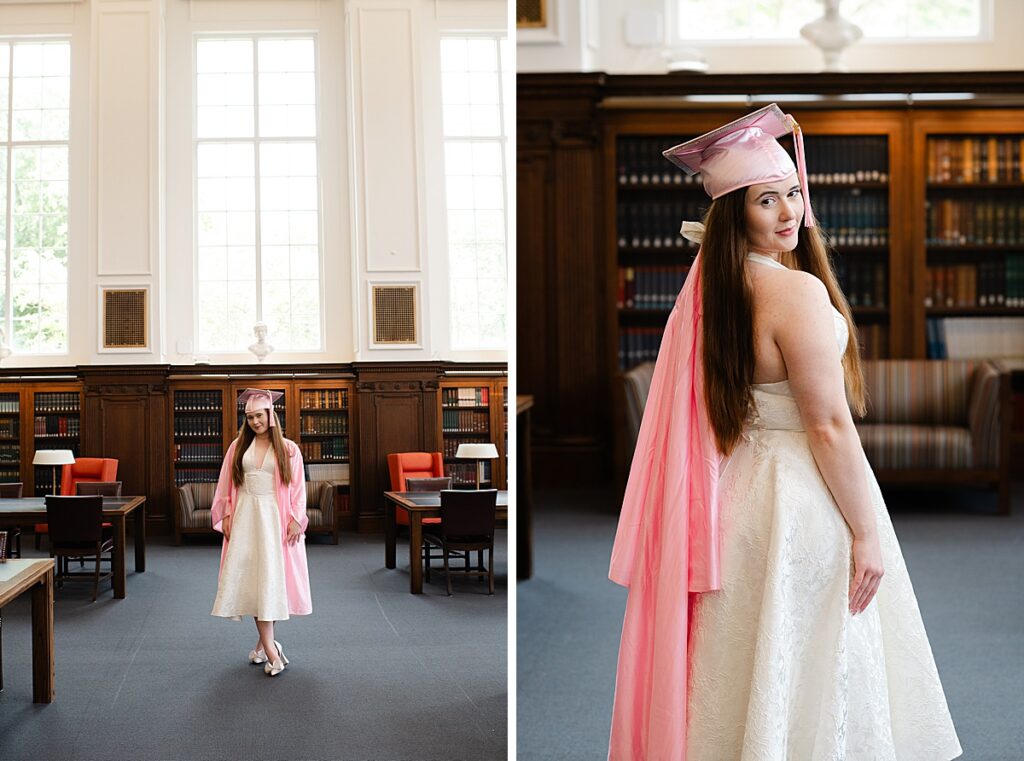 Graduate in pink cap and gown inspired by Legally Blonde