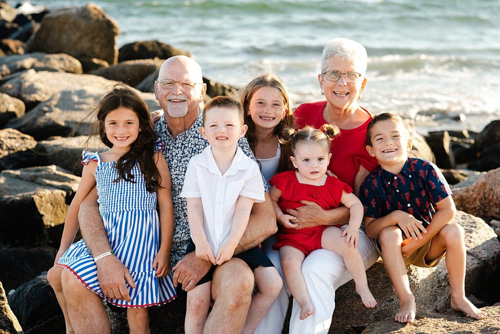 Grandparents with grandchildren at Roger Wheeler Beach
